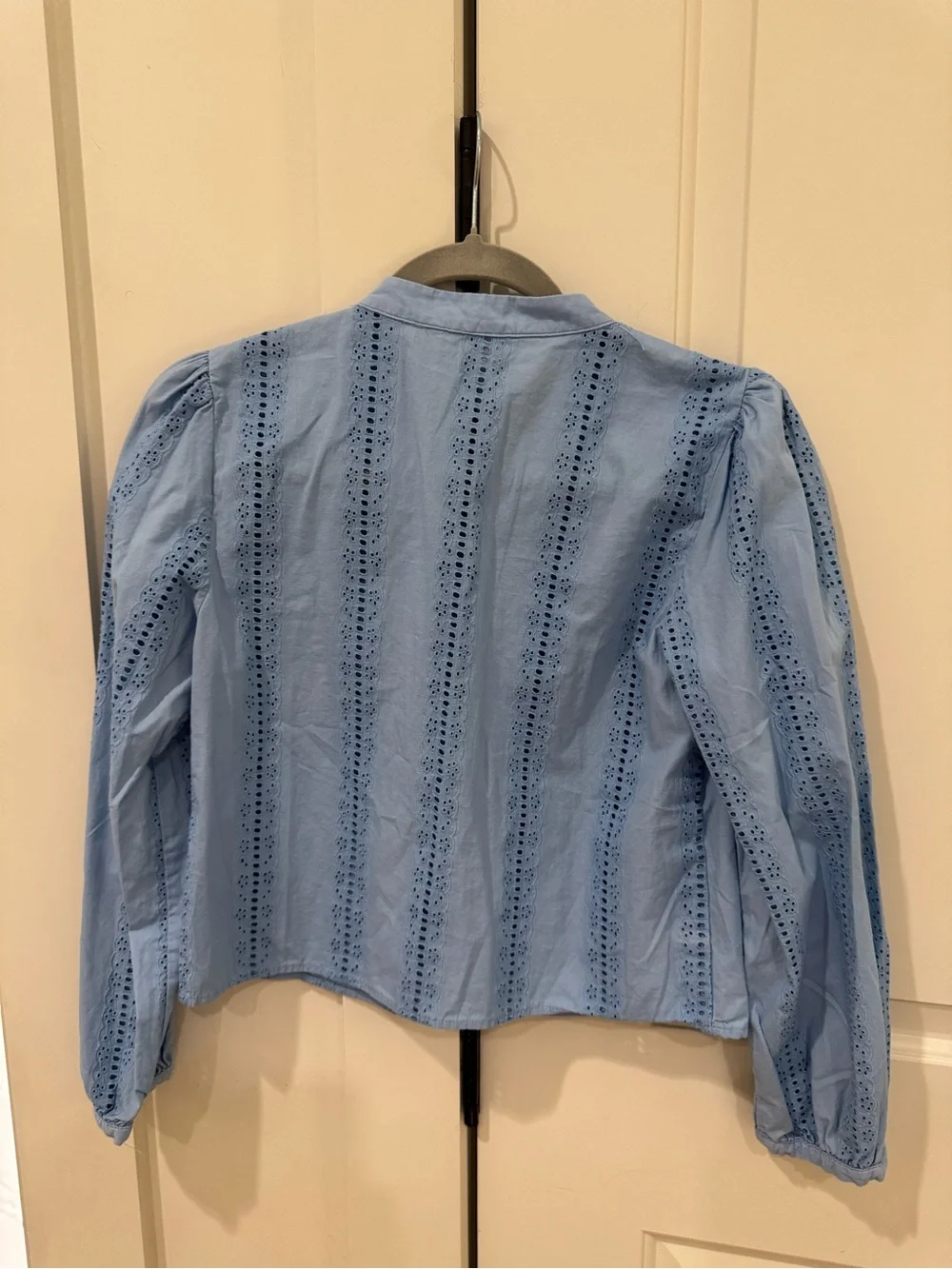 Zara Light Blue Eyelet Button-Front Blouse